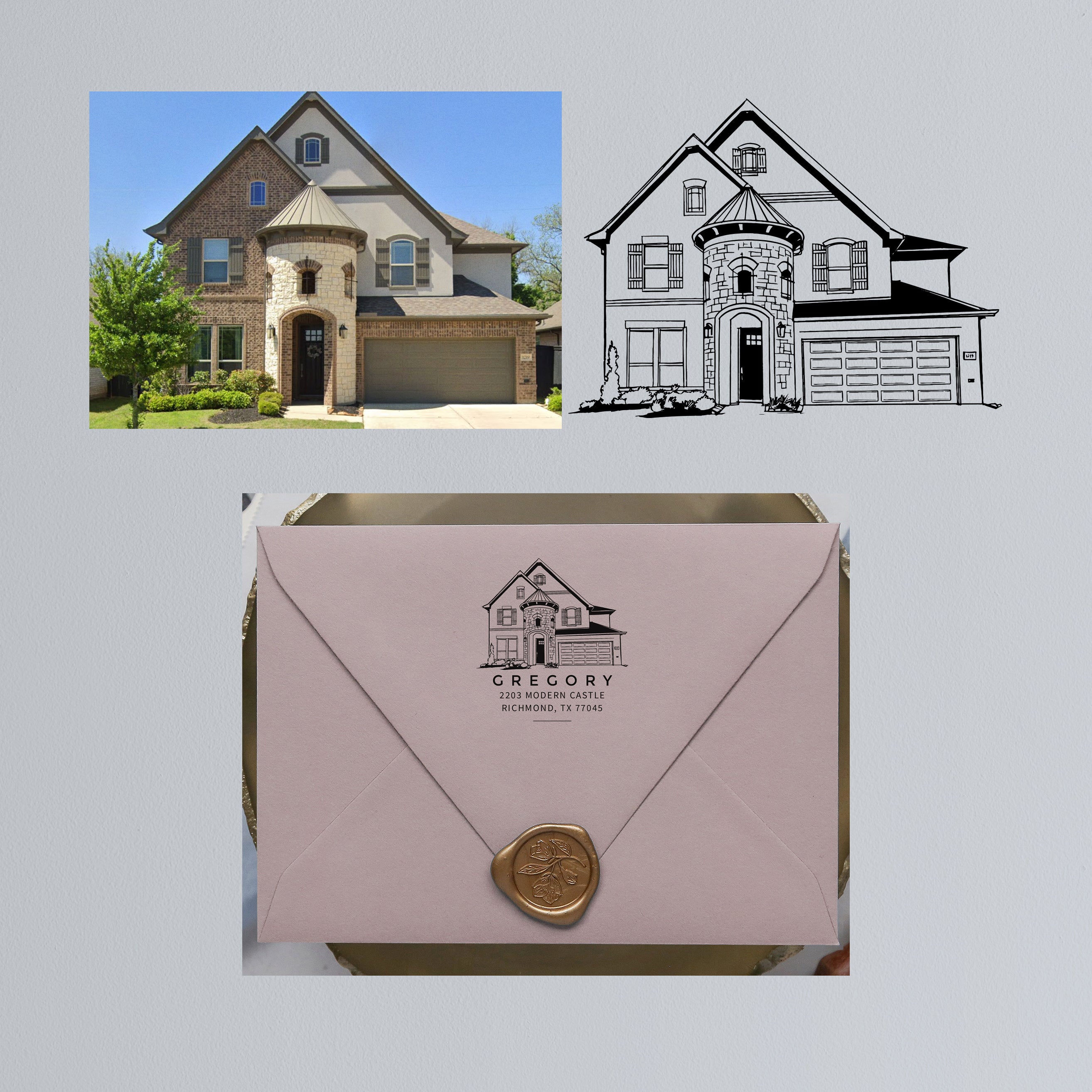 House Drawing Return Address Stamp