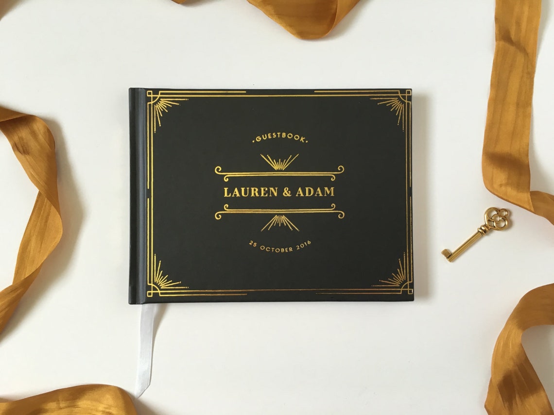 Real Foil Wedding Guest Book, Art Deco Guest Book, Art Deco Wedding, Emerald Green Gold Wedding, Gold Foil Wedding Guest Book