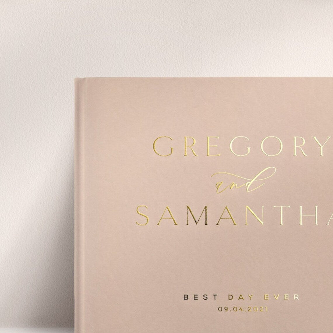 Minimalist Wedding Guest Book, Nude and Gold Foil Wedding Guestbook, Personalized Guest Book, Wedding Photo Book, Peach Nude