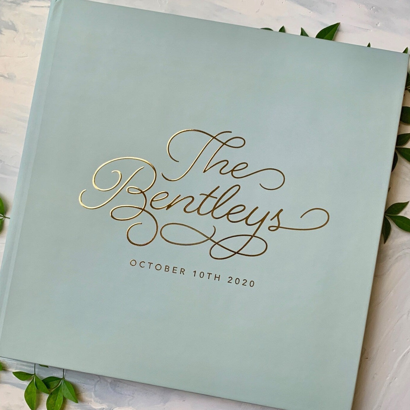 Sage Green Wedding Guest Book with Gold Foil