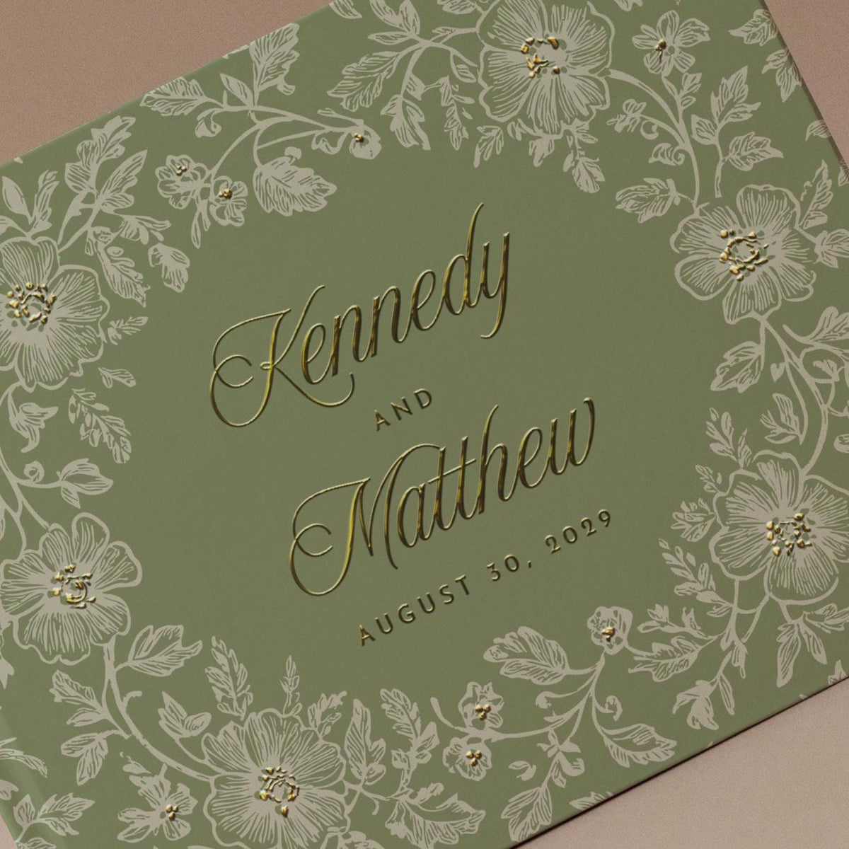 Floral Wedding Guest book Green Personalized GuestBook Hardcover Photo Album Modern Gold Foil Wedding Guestbook Elegant Olive Scrapbook