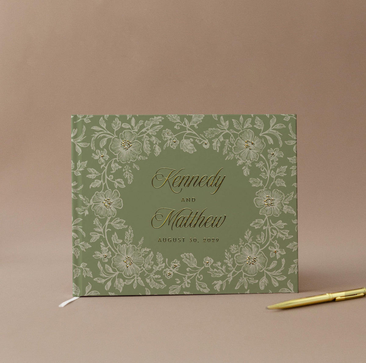 Floral Wedding Guest book Green Personalized GuestBook Hardcover Photo Album Modern Gold Foil Wedding Guestbook Elegant Olive Scrapbook