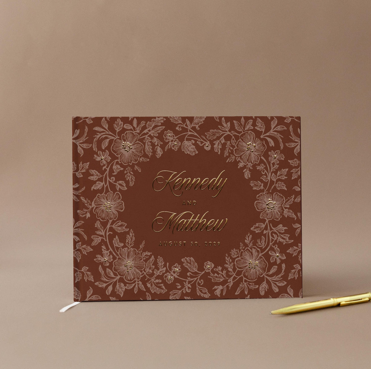 Personalized Wedding Guest Book Custom Foil Guest Book Instant Photo Guest Book Rustic Wedding Keepsake Brown Elegant Wedding Espresso Gold