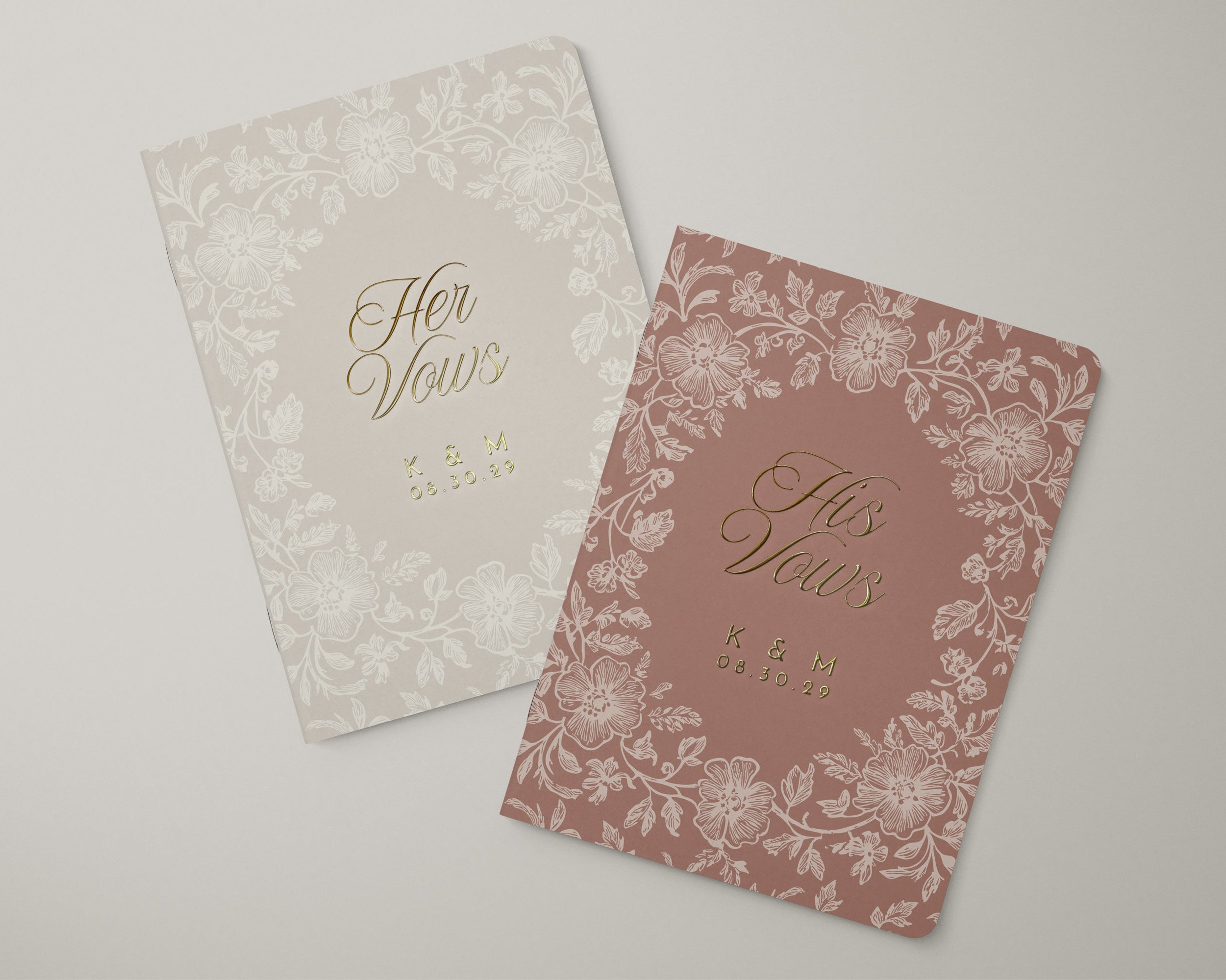 Custom Floral His and Her Vow Books - Set of 2