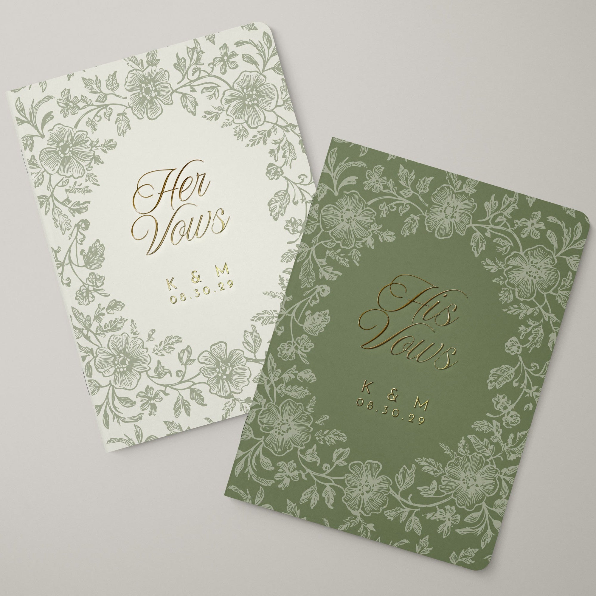 Custom Floral His and Her Vow Books - Set of 2