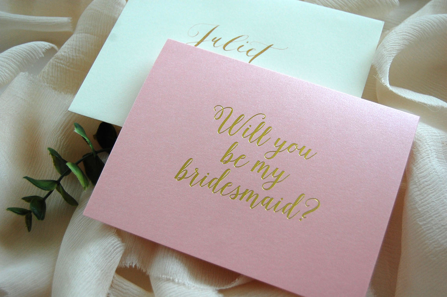 Pink and Gold Foil Maid of Honor - Bridesmaid Card