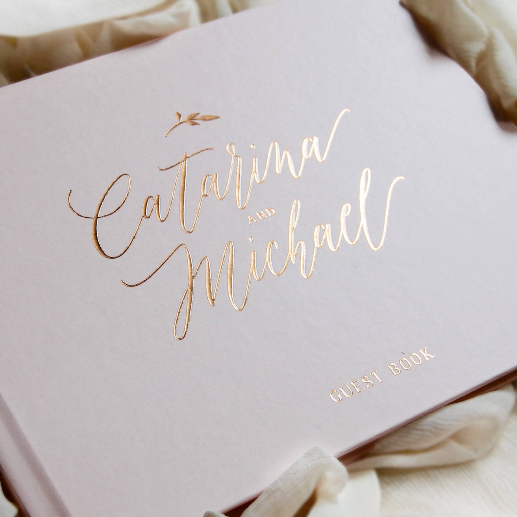 Landscape Style Rose Gold Foil and Pale Blush Wedding Guest Book