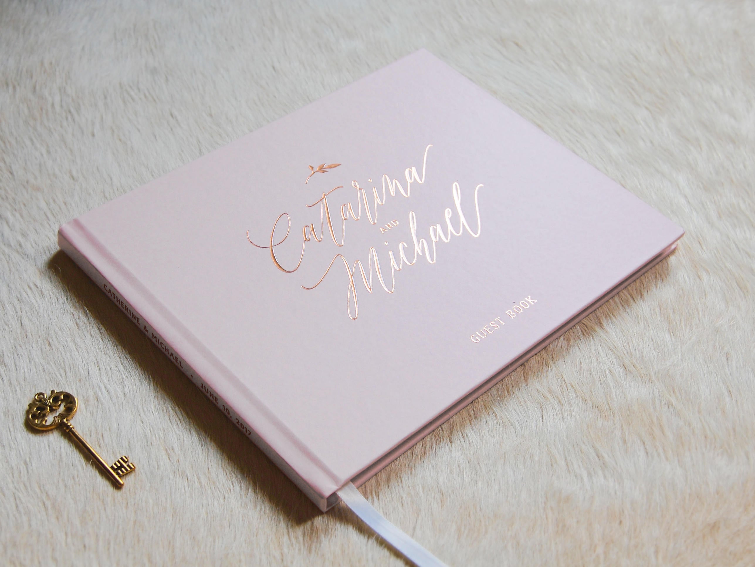 Landscape Style Rose Gold Foil and Pale Blush Wedding Guest Book