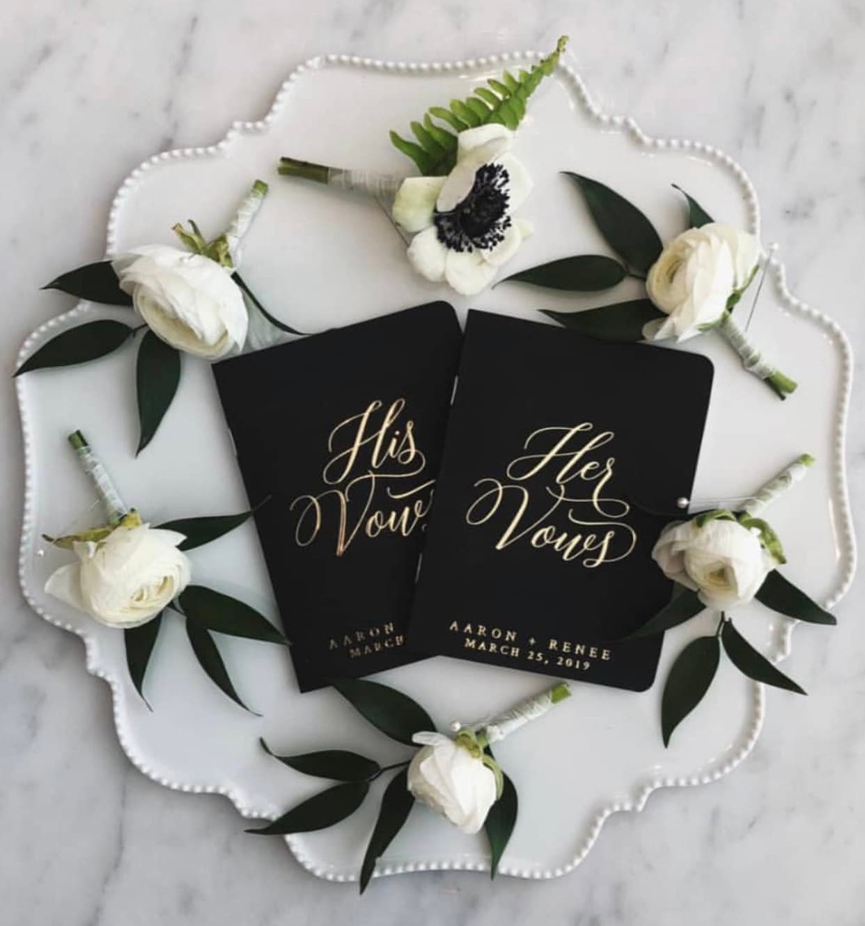 Black Personalized Wedding Vow Books, Custom Wedding Vow Booklets, Black and Gold Vow Books