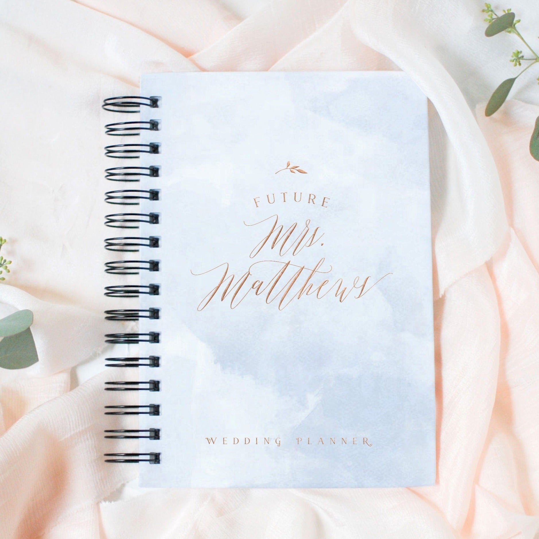 Personalized Light Blue Watercolor Wedding Planner Book