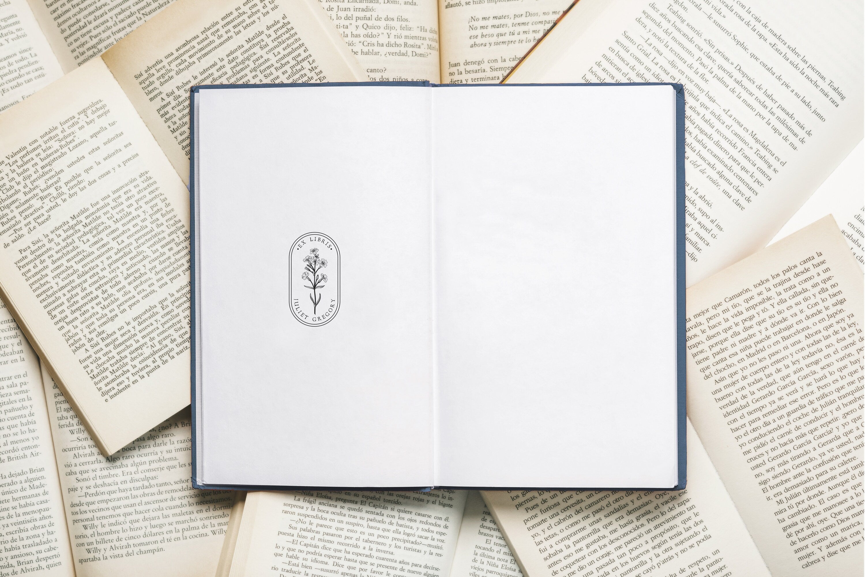 Vintage Floral Library Stamp or Book Stamp