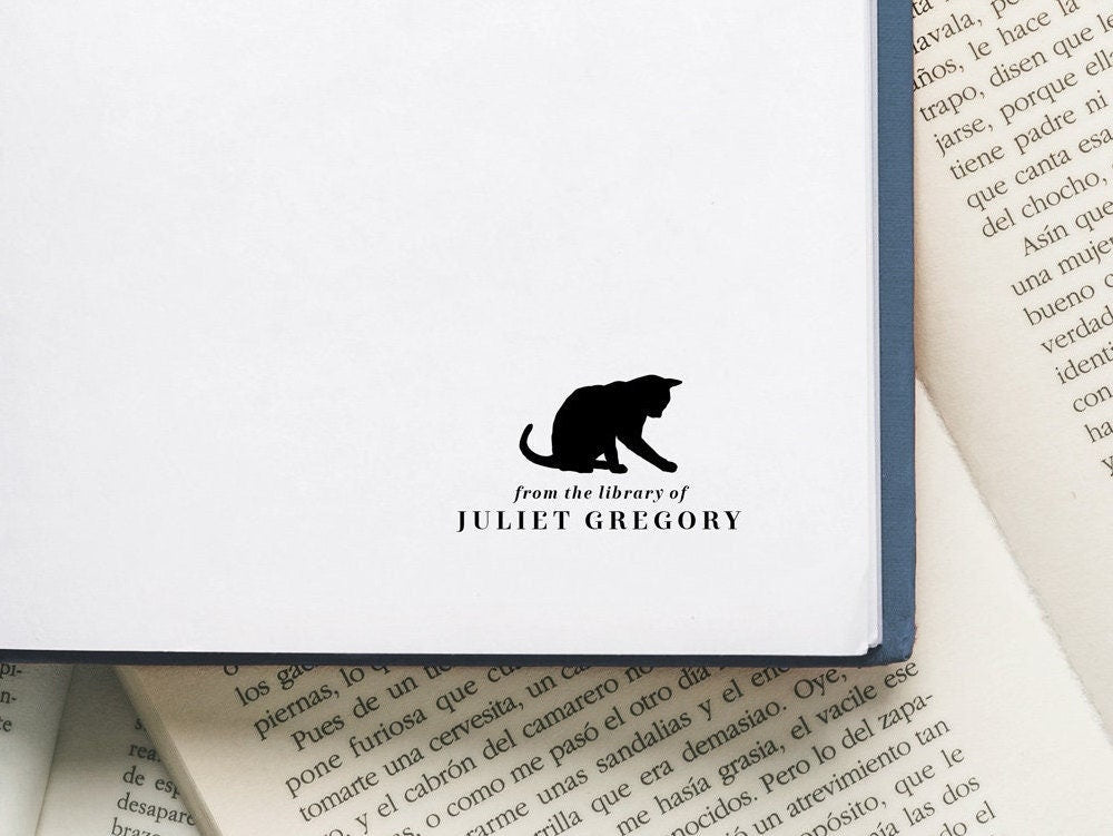 Cat Library Stamp or Book Stamp