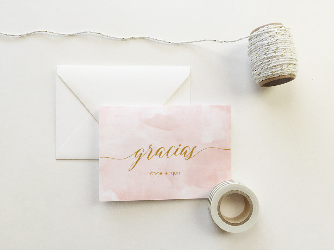Blush Pink Watercolor Gracias Cards (set of 10)