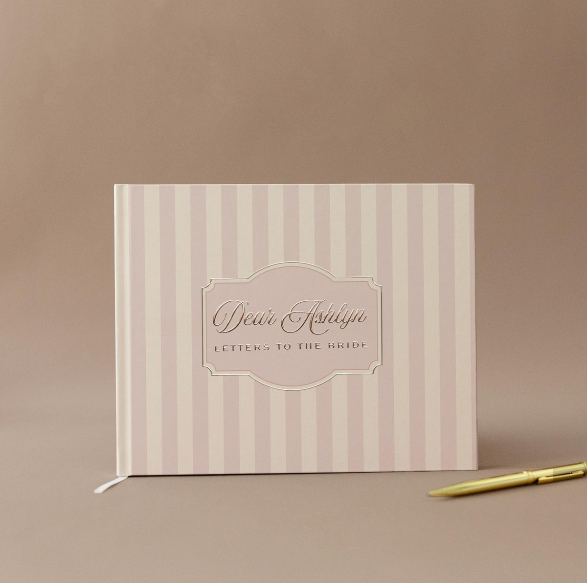 Bridal Shower Guestbook Bride Advice Book Personalized Wedding Keepsake Memory Album Hardcover Journal Custom Letter Notebook Pink Stripes