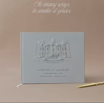 Wedding Guest Book Custom Venue Illustration Personalized Hardcover Guestbook Gold Foil Wedding Venue Drawing Keepsake