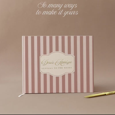 Bridal Shower Guestbook Bride Advice Book Personalized Wedding Keepsake Memory Album Hardcover Journal Custom Letter Notebook Pink Stripes