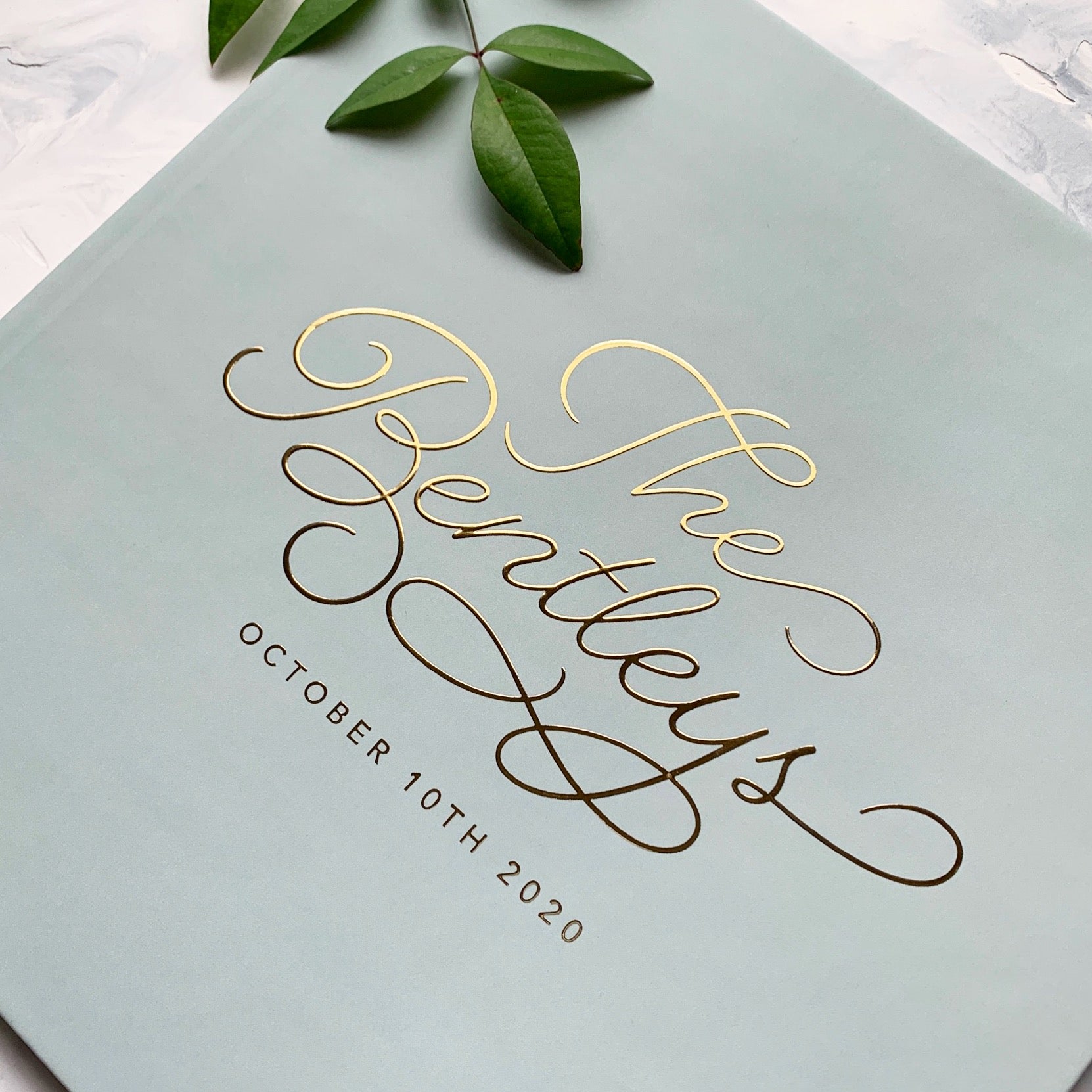 Sage Green Wedding Guest Book with Gold Foil