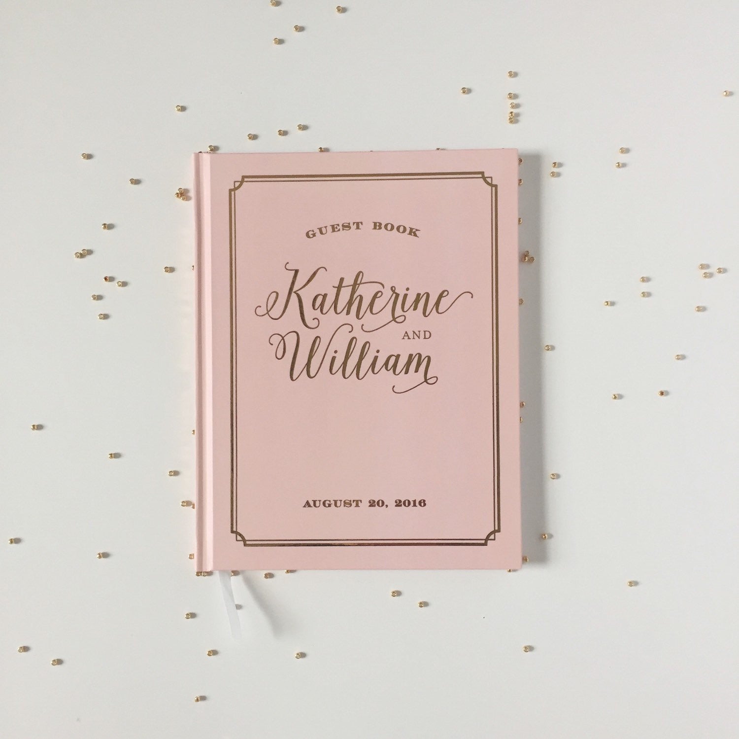 Blush and Real Gold Foil Wedding Guest Book