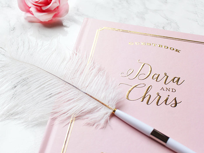 Blush and Real Gold Foil Wedding Guest Book