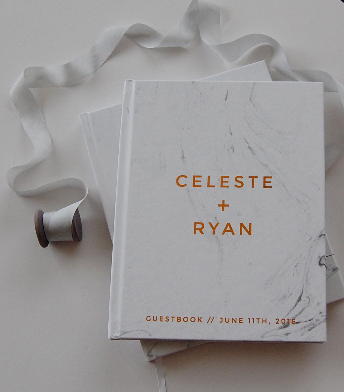 Marble and Real Copper Foil Wedding Guest Book