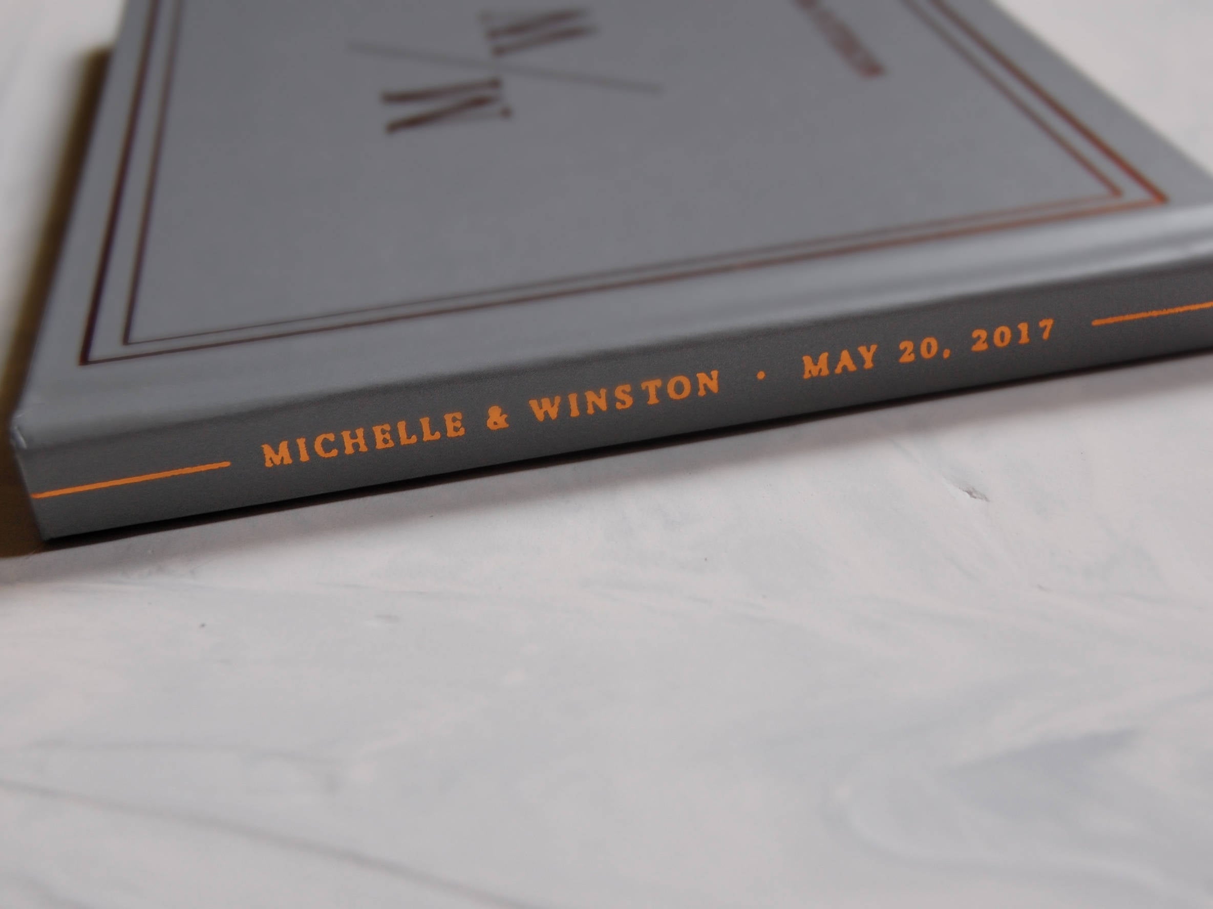 Ultra Clean, Minimalistic Grey and Copper Foil Wedding Guest Book