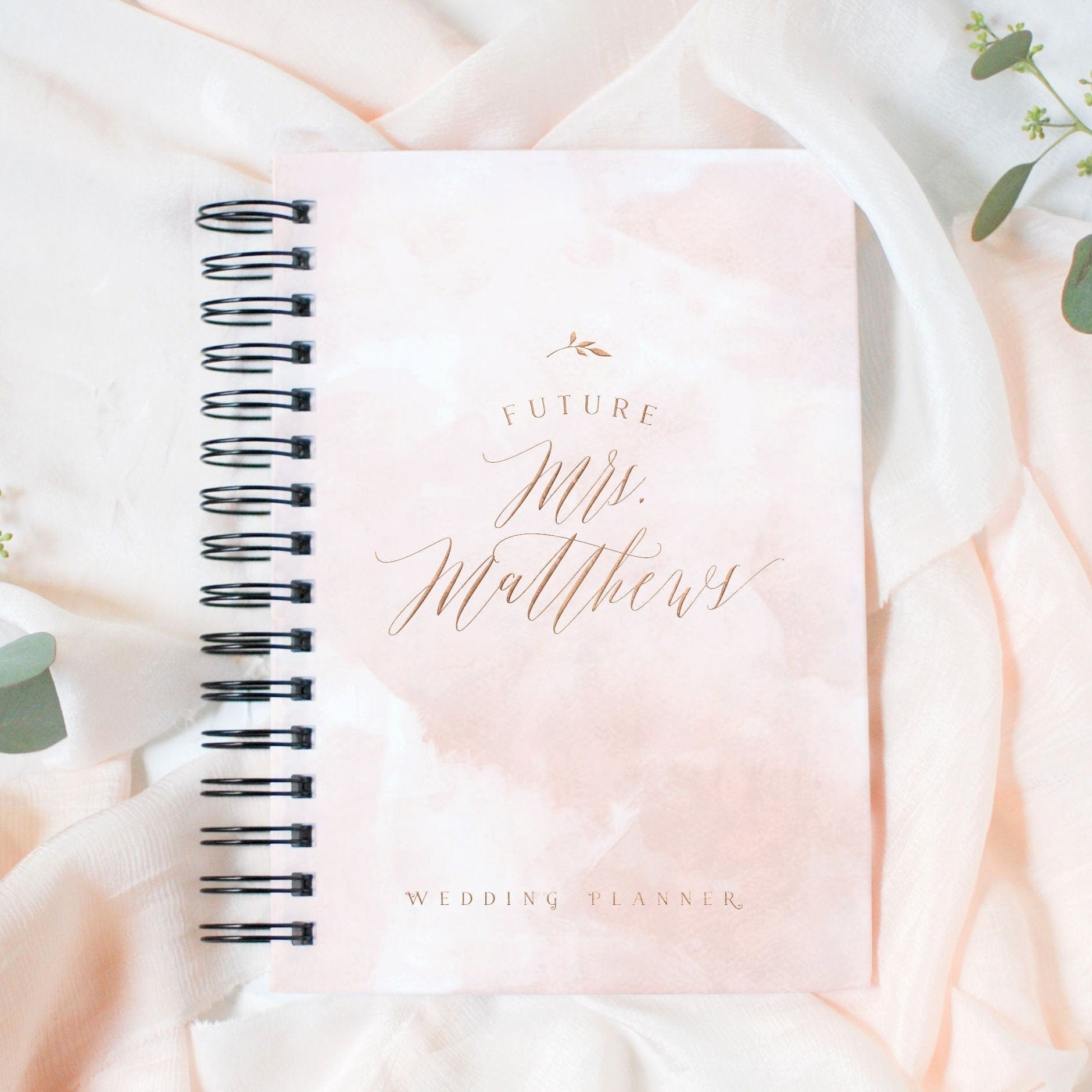 Personalized Blush Watercolor Wedding Planner Book