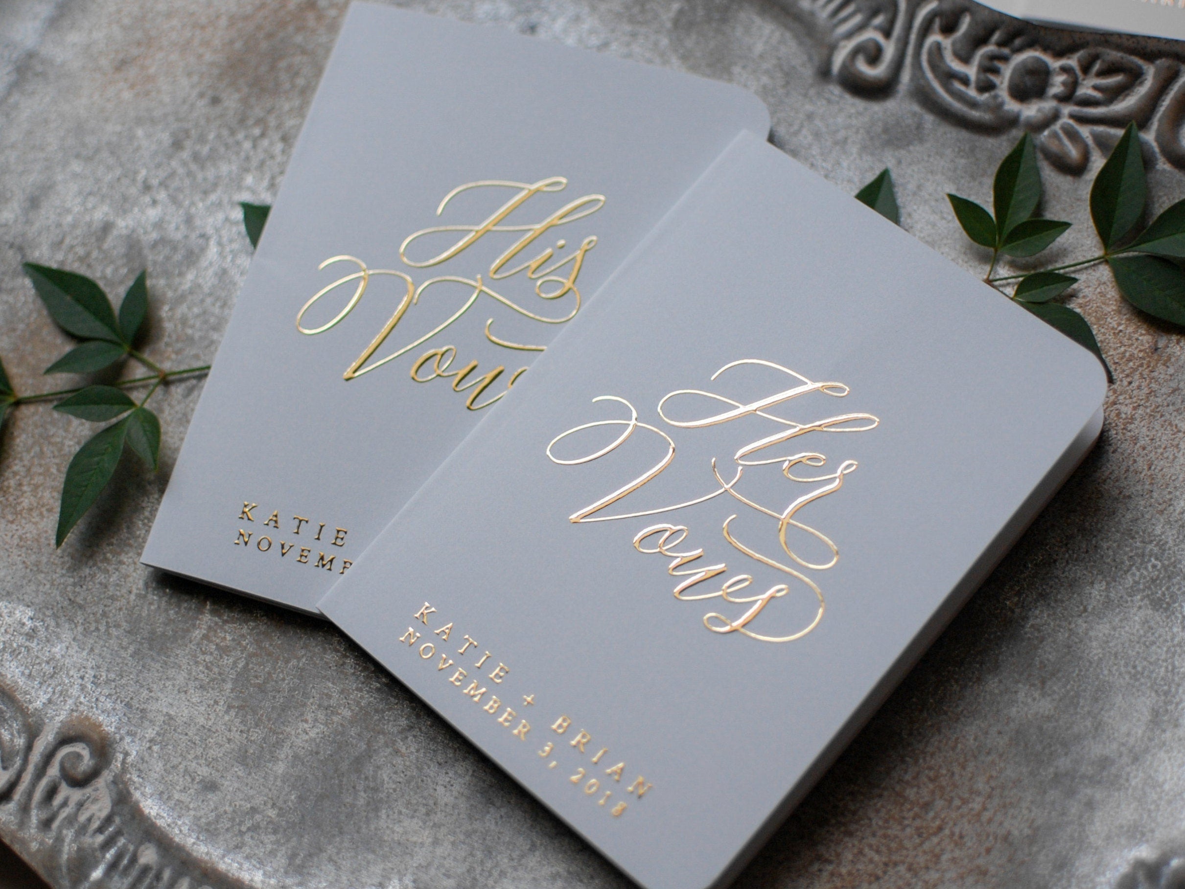 Personalized Wedding Vow Booklets, Matching Vow Books, Custom Wedding Vow Booklets, Grey Vow Books