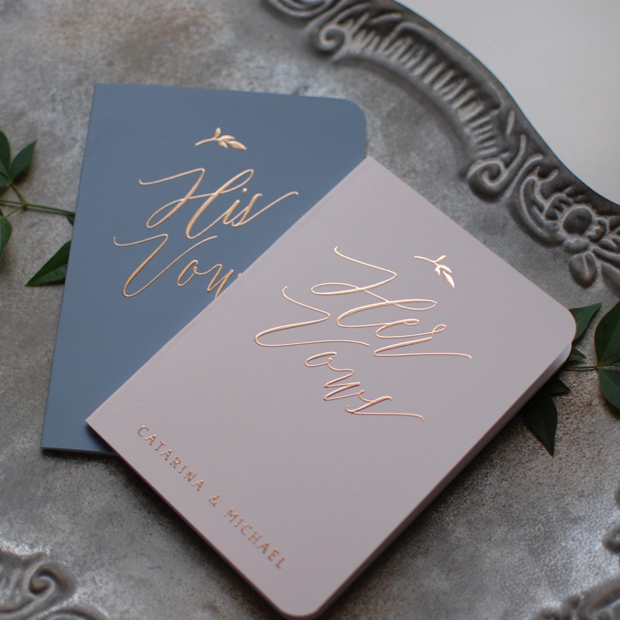 Personalized Rose Gold Vow Book Set - Set of Two