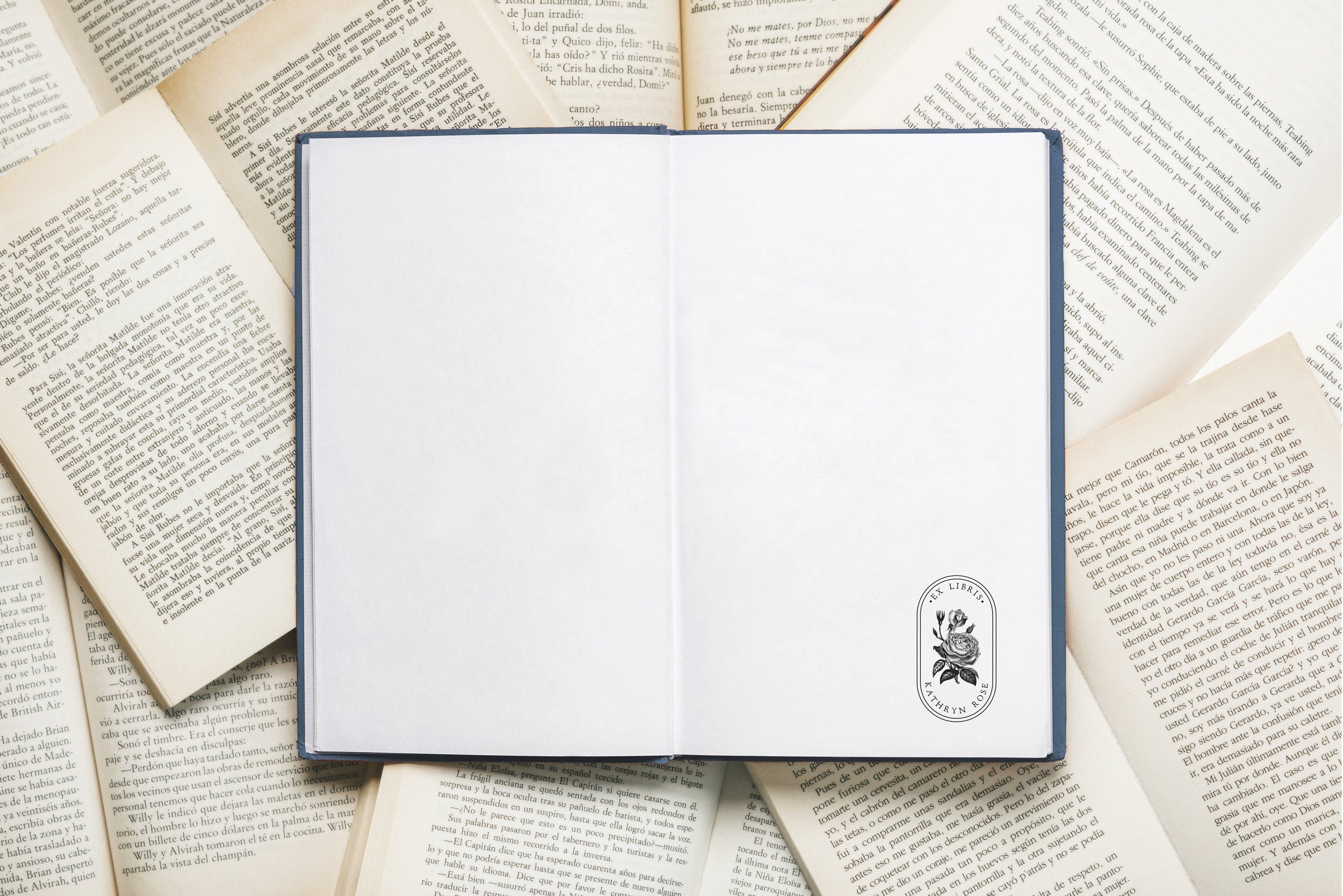 Vintage Rose Library Stamp or Book Stamp