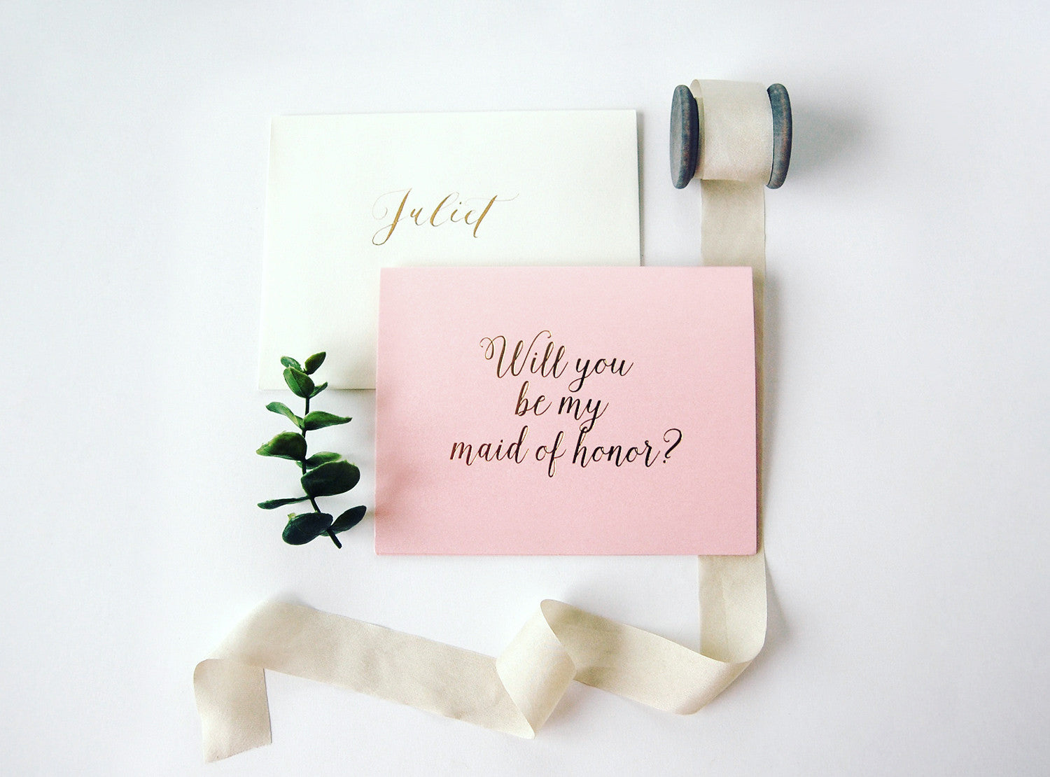 Pink and Gold Foil Maid of Honor - Bridesmaid Card